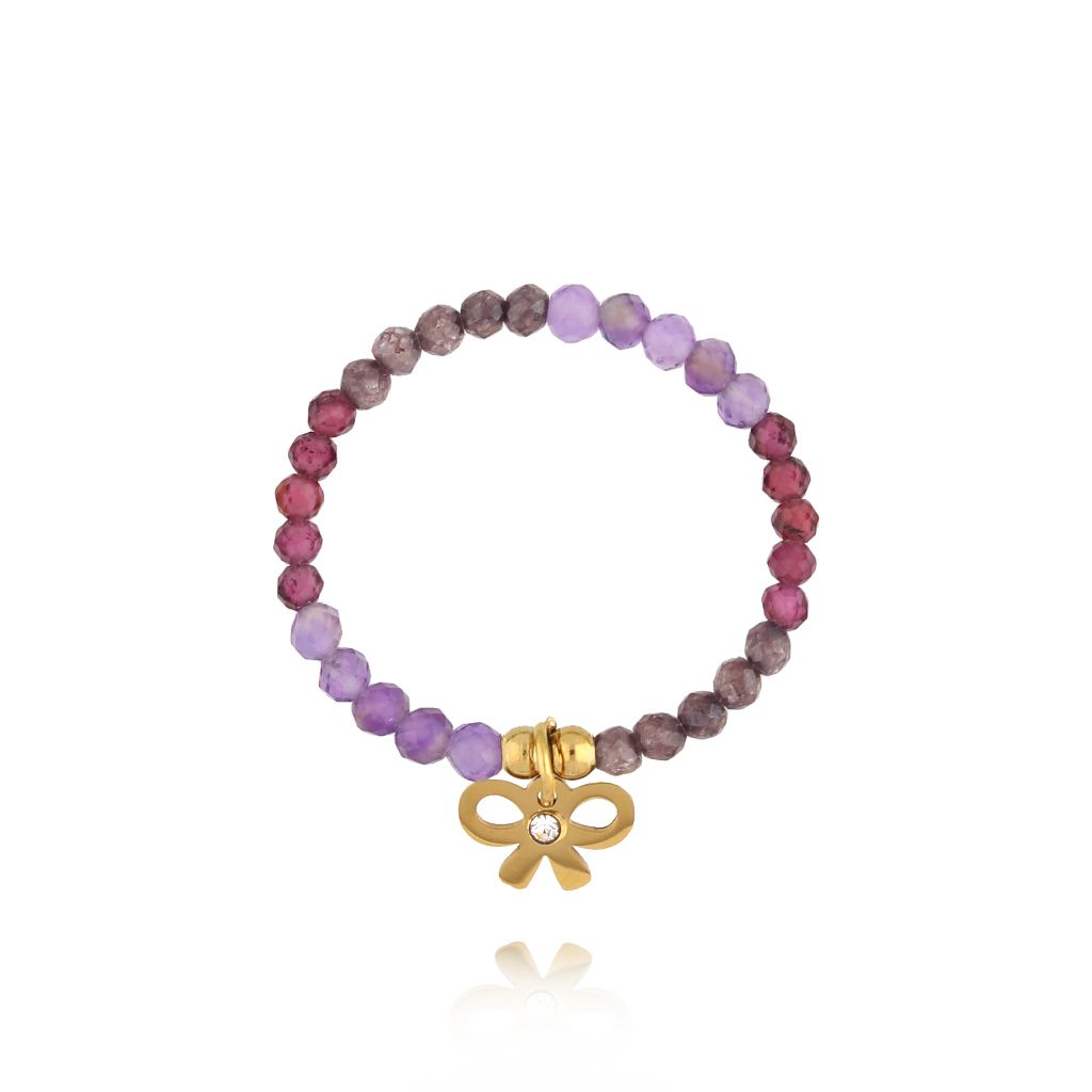 Pierścionek elastyczny z kokardką i ametystami PTW0497