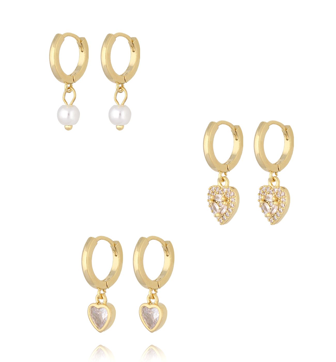 Zestaw złotych kolczyków kółek z zawieszkami KLU0184 - By Dziubeka