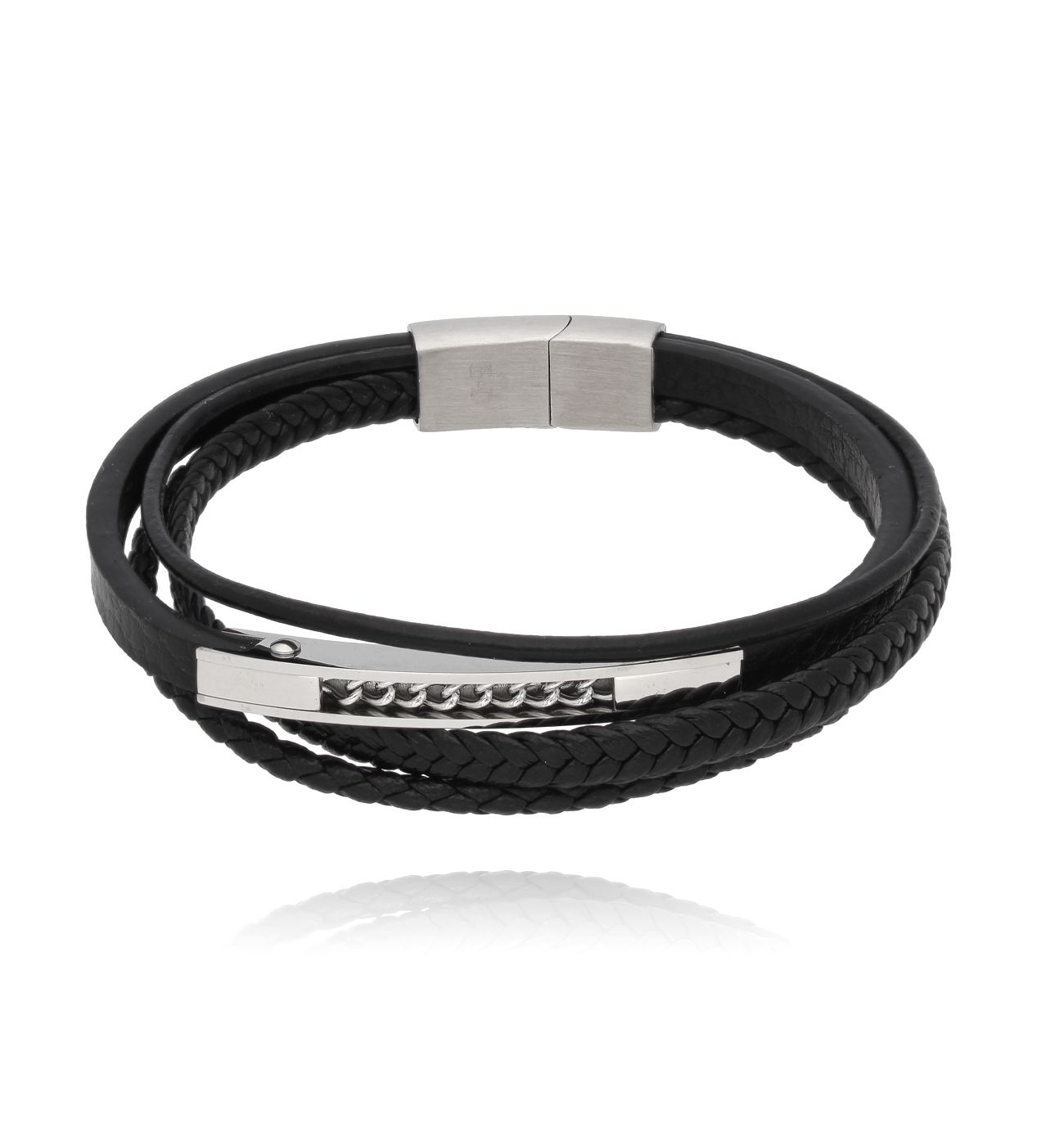 Bransoletka męska czarna skórzana Alfgeir 97 - By Dziubeka