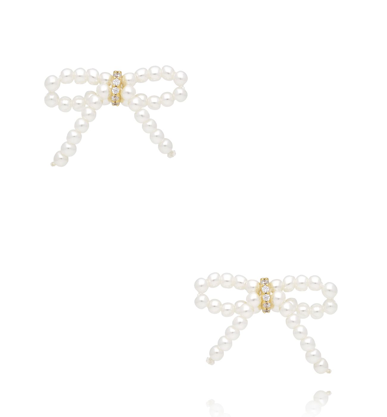 Kolczyki kokardki z perełkami złote KLU0031 - By Dziubeka