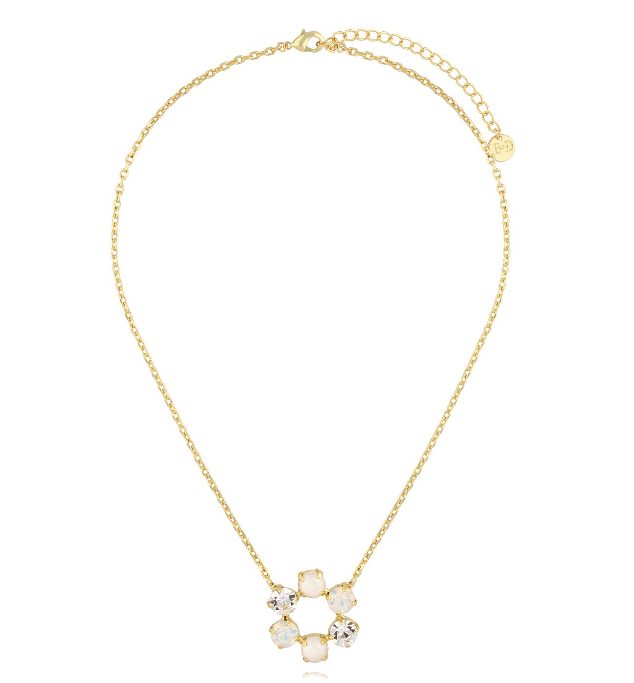 Naszyjnik z kwiatuszkiem z mlecznymi kryształami - By Dziubeka