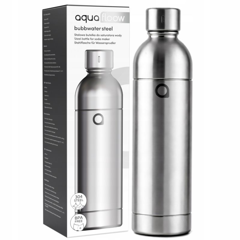 Butelka do saturatora, AquaFloow, stalowa, 800ml, zamiennik do saturatorów AquaFloow, 1szt