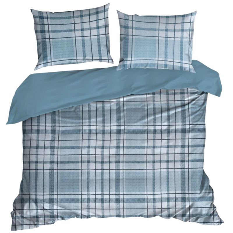 Pościel SPRING/95 Eurofirany 160x200 cm bawełna satynowa niebieska z wzorem w kratę 1 kpl