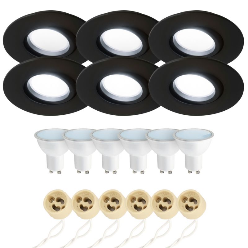 Punktowa oprawa sufitowa EDO hermetyczna czarna żarówka 6500K 7,5W GU10 z gniazdem,wpuszczana regulowana POLI 6szt.