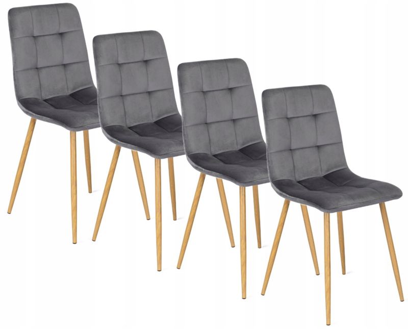 Zestaw 4x krzesło FREDY Mebel Elite Tapicerowane Welurowe Loft Szare 1 kpl