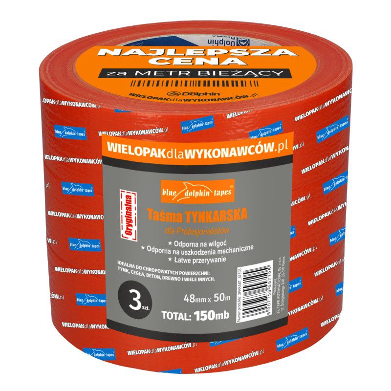 Wielopak taśm tynkarskich dla Wykonawców, Blue Dolphin, 3 x 48mm x 50m