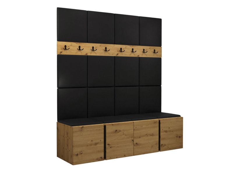 Garderoba MIRJAN 24 Orion V dąb artisan/czarny + czarna ekoskóra 1 kpl.