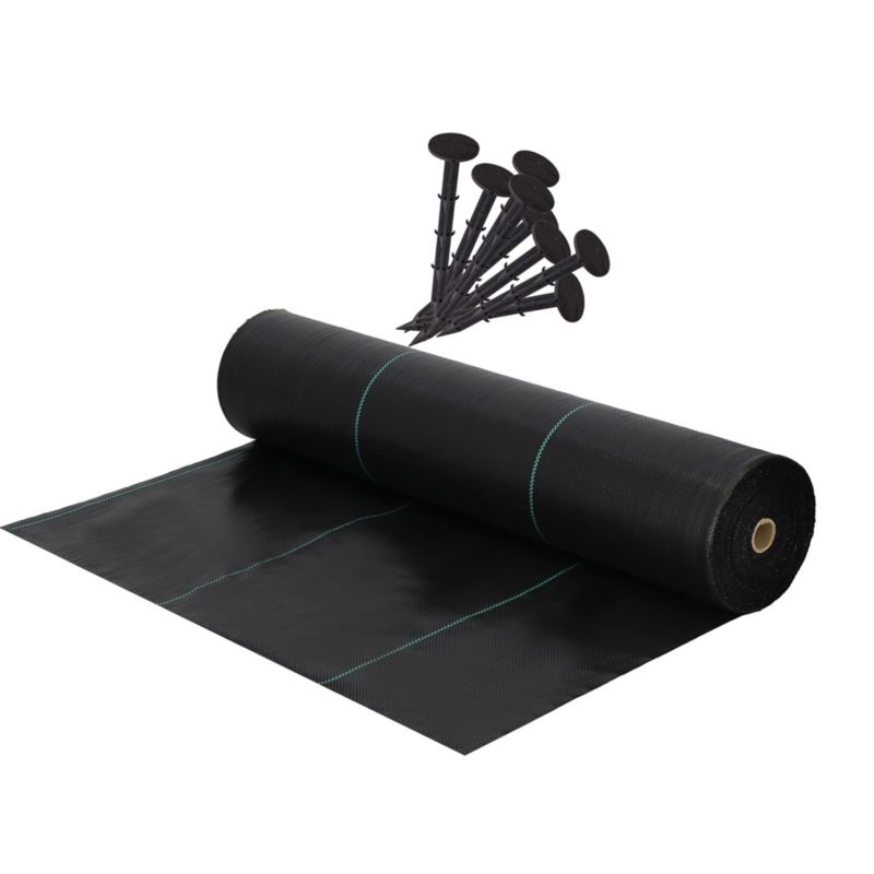 Agrotkanina antychwastowa Springos 90g/m2 czarna mata gruba 1,1x100m + kotwy 100 szt. 1 kpl.