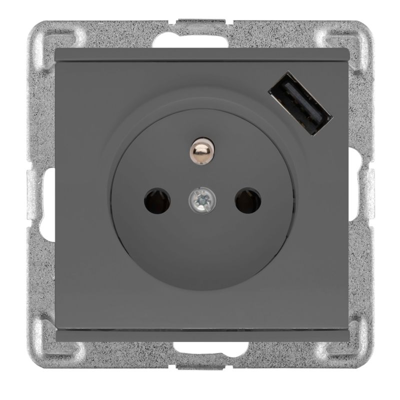 Gniazdo pojedyncze Polmark Verona bazalt USB