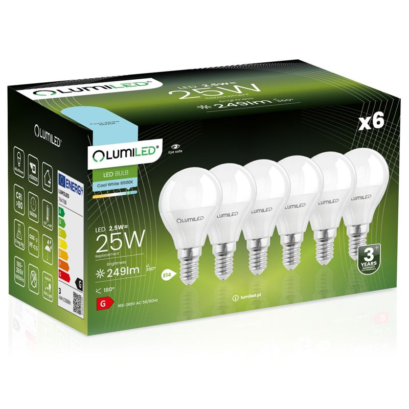 Żarówka LED LUMILED E14 P45 2,5W 249lm 6500K 180st 6 szt.