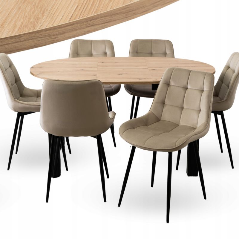 Zestaw Mebel Elite Stół Z Krzesłami Rozkładany Okrągły Komplet Do Salon Jadalni Kuchni 1 kpl.