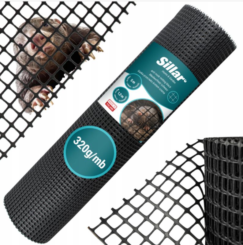 Siatka ogrodzeniowa, Sillar, siatka ogrodowa, ochronna, przeciwko kretom, 1.2 m x 5 m, 320g/mb, czarna, 1szt