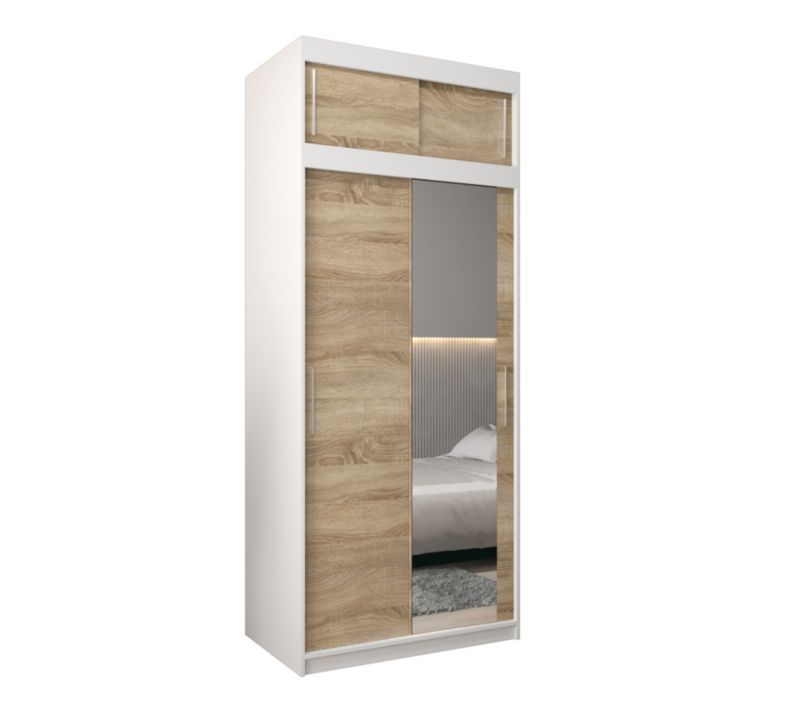 Szafa przesuwna Garderoba Abiks Tokyo 2 100 biały + sonoma z nadstawką 1 szt.