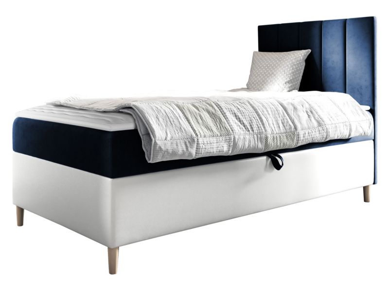 Łóżko kontynentalne MIRJAN 24 Maja Junior 1 90x200, Strona: Prawa biała ekoskóra/granatowy 1 szt.