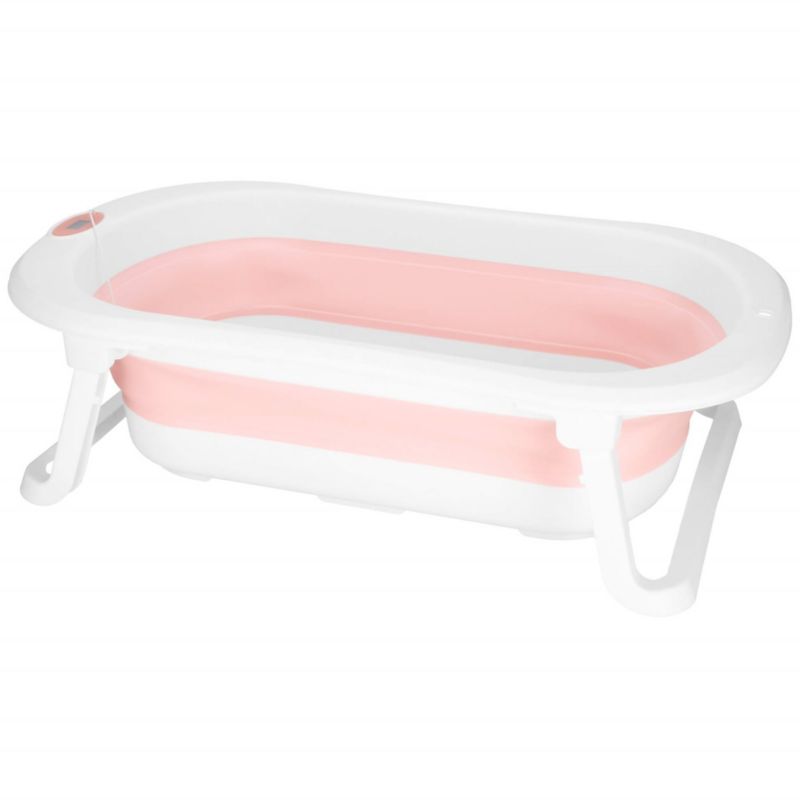 Wanienka dla niemowląt, składana Springos 40 L z korkiem i termometrem biało-różowa 1 szt.