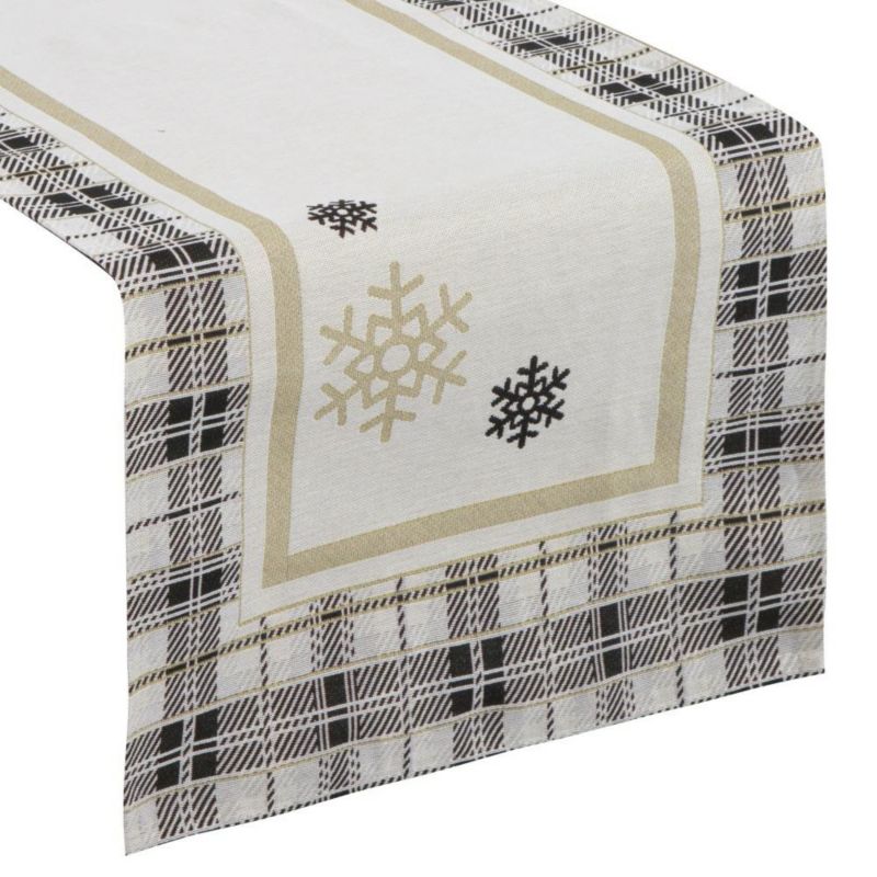 Bieżnik świąteczny ANGEL Eurofirany 45 x 140 cm beżowy gobelinowy ze wzorem w kratę 1 szt.