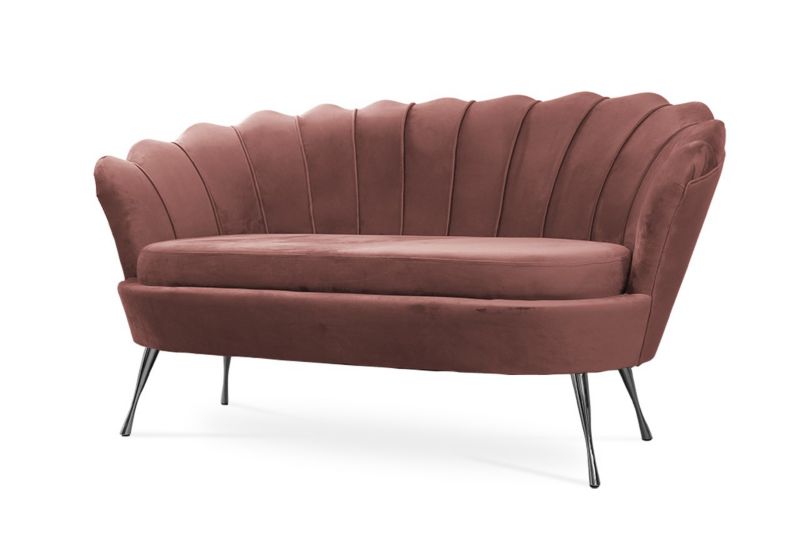 Sofa tapicerowana Bettso Muszelka na srebrnej nodze wygodna w stylu glamour antyczny róż 1szt.