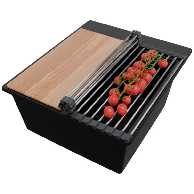 Zlewozmywak Ryga Easy PRIMAGRAN Nablatowy 38x44cm do szafki od 40cm z Syfonem i Dodatkiem Cały Czarny 1 szt.