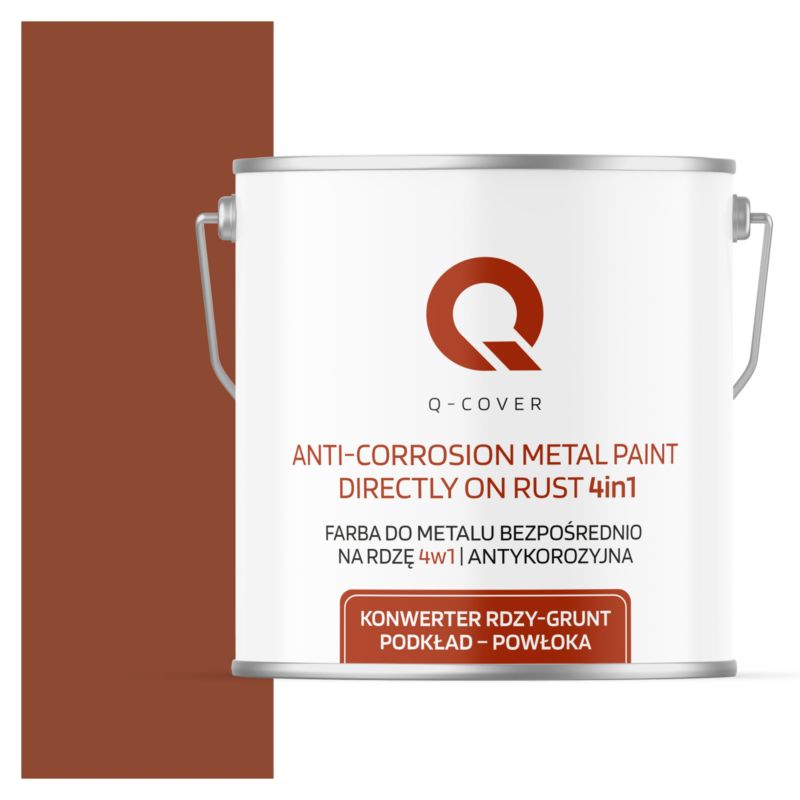 Farba do Metalu Prosto na Rdzę 4w1 Q-Cover Ceglasty RAL8004 Satyna 5L