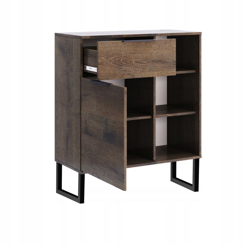 Komoda Anciano z półkami i szufladą INTESI brązowa nowoczesna na nóżkach do salonu 1 szt.