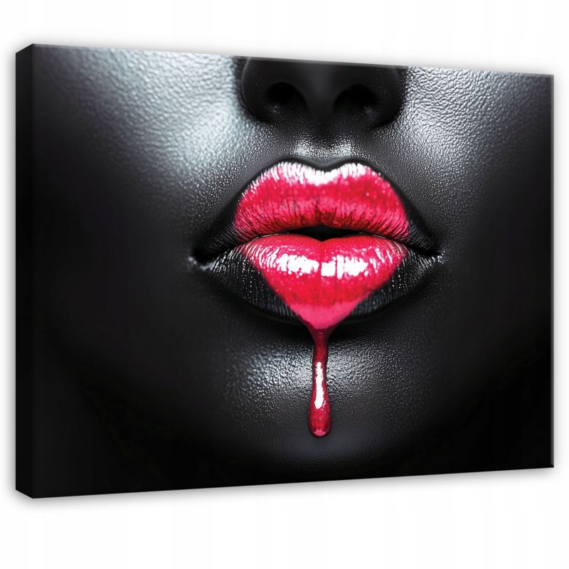 Obraz Usta Kobiety Czarny Do Sypialni Salonu Na Płótnie Canvas WALLARENA 60x40 cm Dekoracja Ścienna 1 szt.