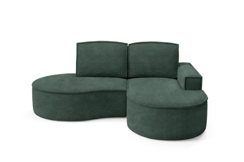 Narożnik Bettso FLOW prawy zaokrąglone boki z poduszkami w tkaninie abriamo zielony 1szt.