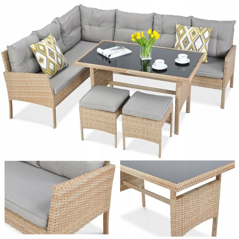 Zestaw Mebli Ogrodowych Focus Garden Wypoczynkowych Technorattan Cortina Narożnik Beige 1 szt