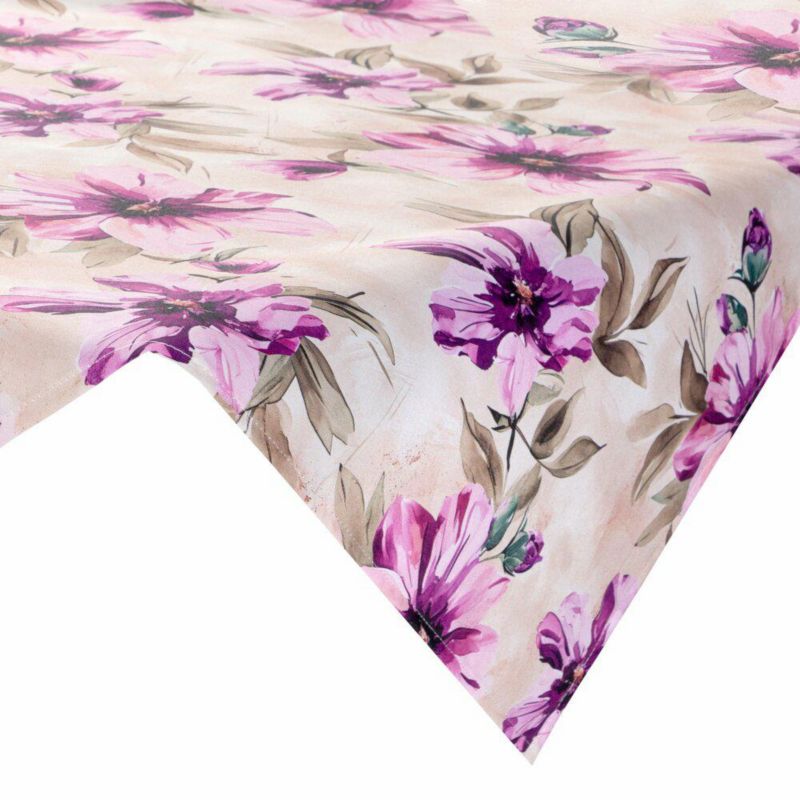 Obrus ogrodowy GARDEN/29D Eurofirany 85x85 wodoodporny kwiaty kremowo, fioletowe na taras oraz balkon 1 szt.