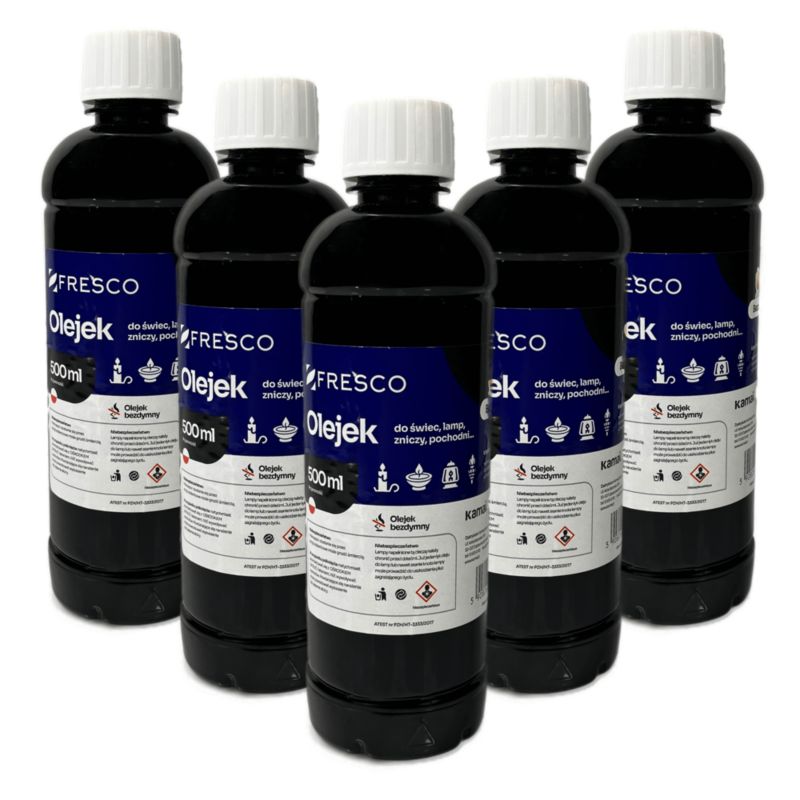 Paliwo olej do lamp, pochodni, świec i zniczy BEZZAPACHOWY 0,5L 5 szt.