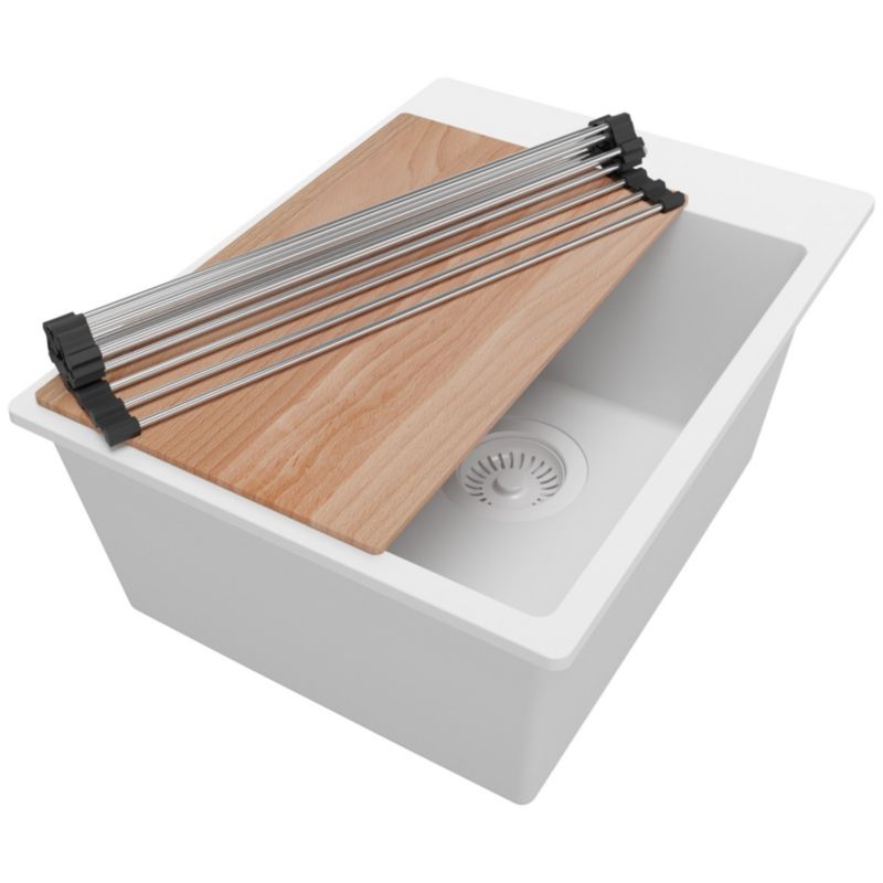 Zlewozmywak Ryga PRIMAGRAN Nablatowy 38x50cm do szafki od 40cm z Syfonem i Dodatkiem Cały Biały 1 szt.