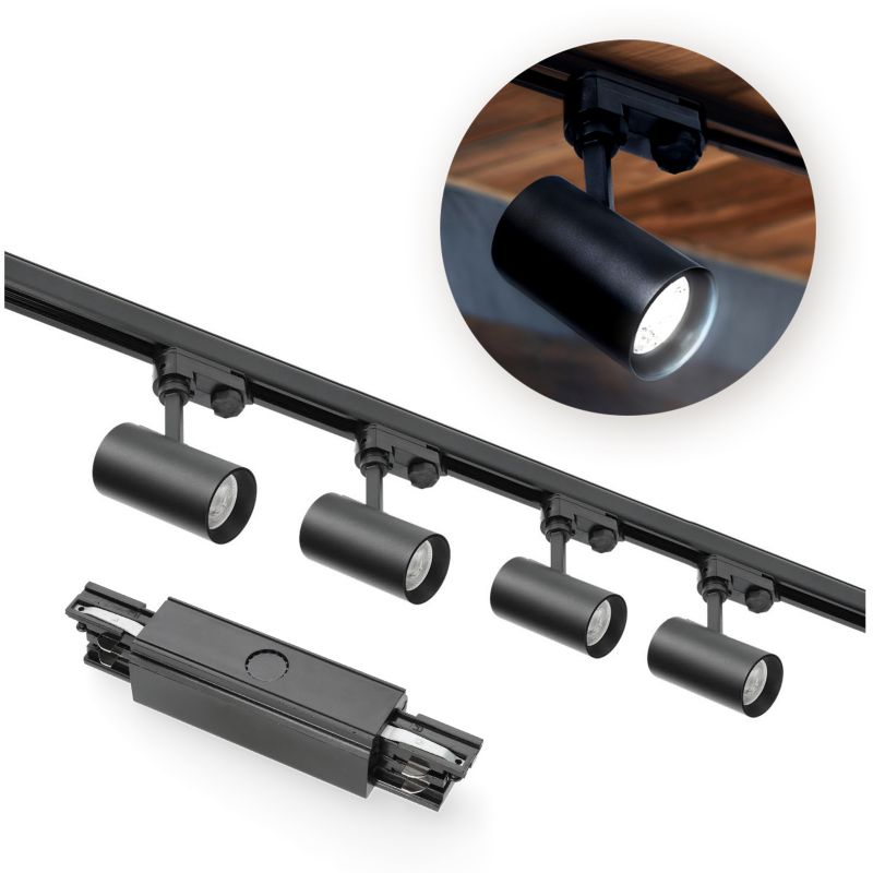 Zestaw szynowy 3-fazowy Kobi szyna 1m+1m, I zew., 4x lampa, 2x zaślepka czarny 1kpl.