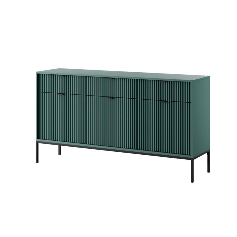 Komoda trzydrzwiowa z szufladami Bettso Nova 154 cm na czarnych nogach z czarnym uchwytem zielony 1szt.