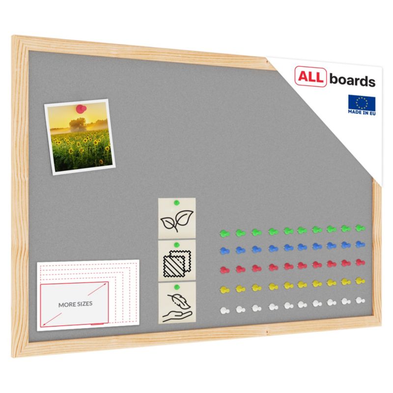 Tablica tekstylna w ramie drewnianej ALLboards 60x40 cm filc szary 1 szt.