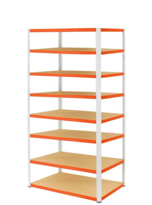 Regał metalowy MODO24 magazynowy biało-pomarańczowy helios 270x180x30cm 8 półek po 275 kg 1 szt.