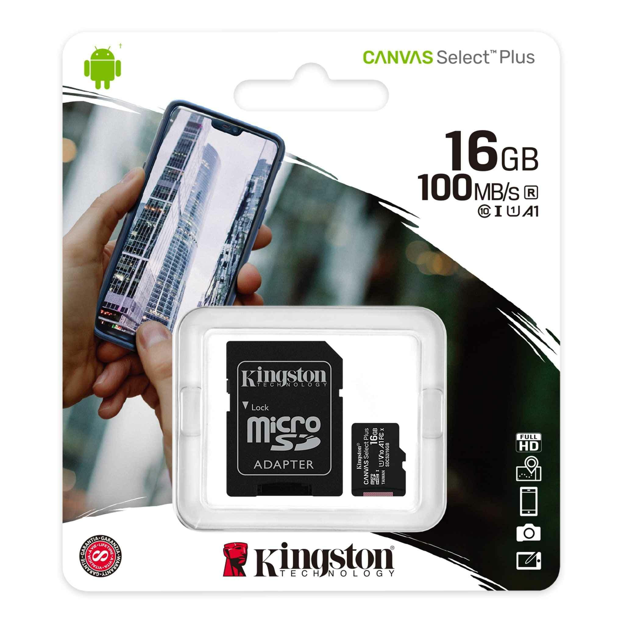 KINGSTON Micro SDHC 16GB cl10 SDCS2/16GB 100MB CANVAS SELECT+ - Henryx24