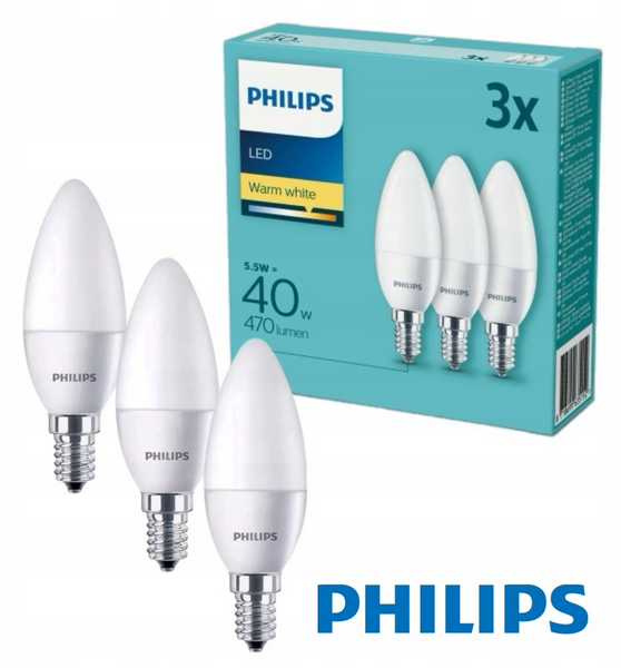 PHILIPS Żarówki LED E14 5W/40 3 sztuki 2700K 470l - Henryx24