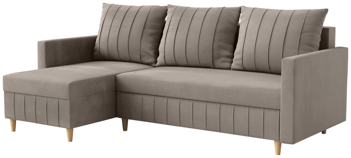 Rozkładany narożnik do salonu z pojemnikiem na pościel brązowy FOCUS