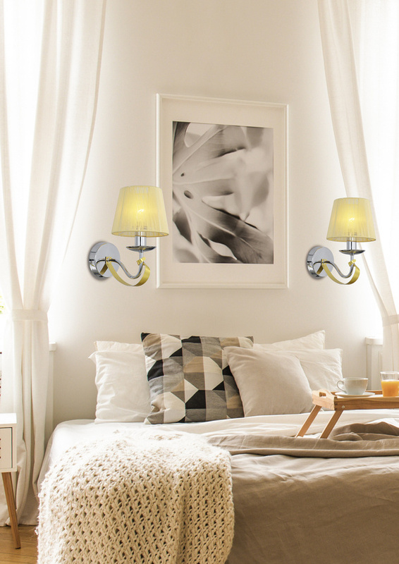 Srebrny kinkiet ścienny z abażurem nitkowym do salonu DIVA metal