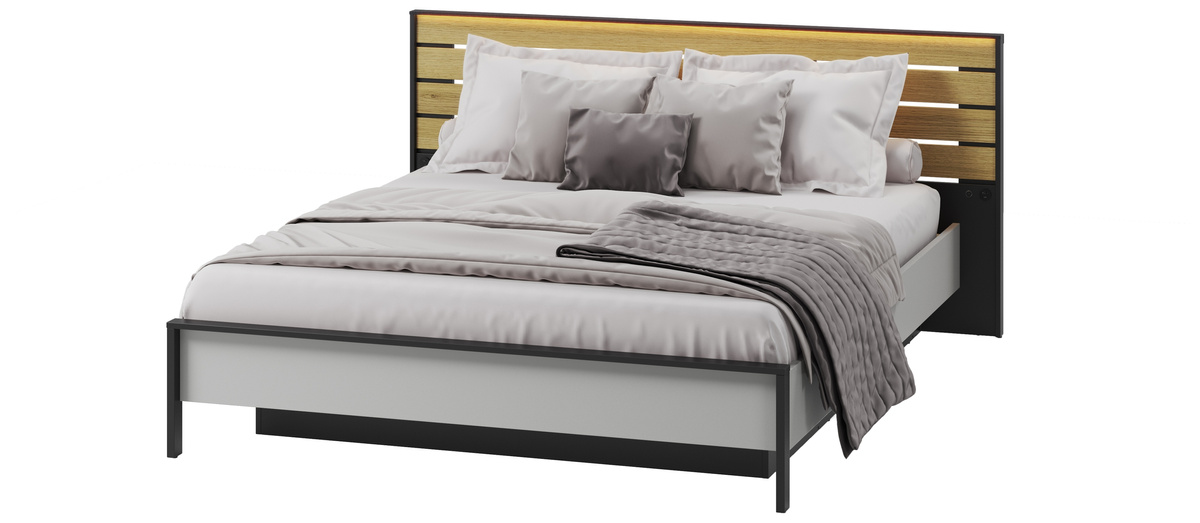 Łóżko do sypialni 160x200 cm z podświetleniem LED GRIS