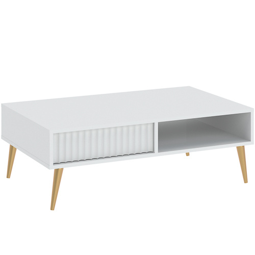 Biały stolik kawowy do salonu z szufladą 102x67 cm BELLUNO