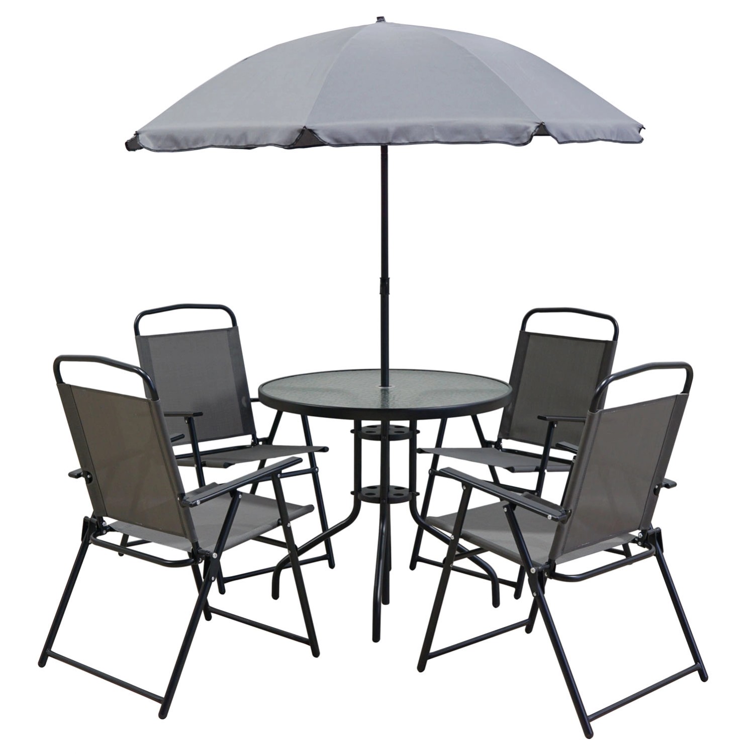 Komplet mebli jadalnianych CORFU z parasolem szary 4-częściowy