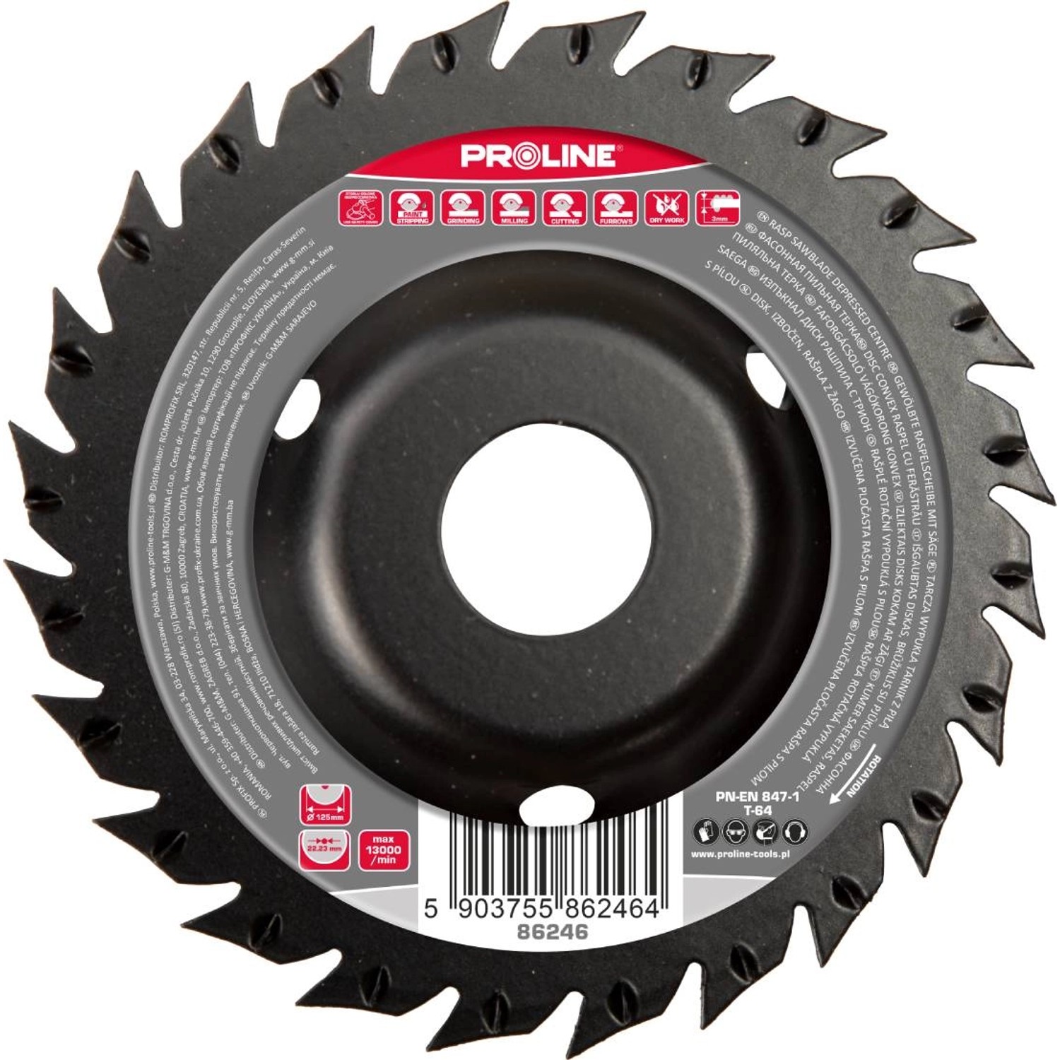 Proline Tarcza wypukła z piłą i tarnikiem grube zęby 125 mm