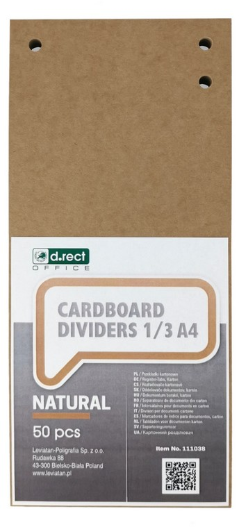 Przekładki kartonowe D.Rect Craft, 1/3 A4, 50 kart, brązowy kraftowy