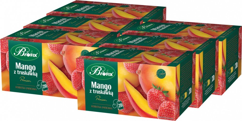 6x Herbata owocowa w kopertach BiFix Premium, mango z truskawką, 20 sztuk x 2g