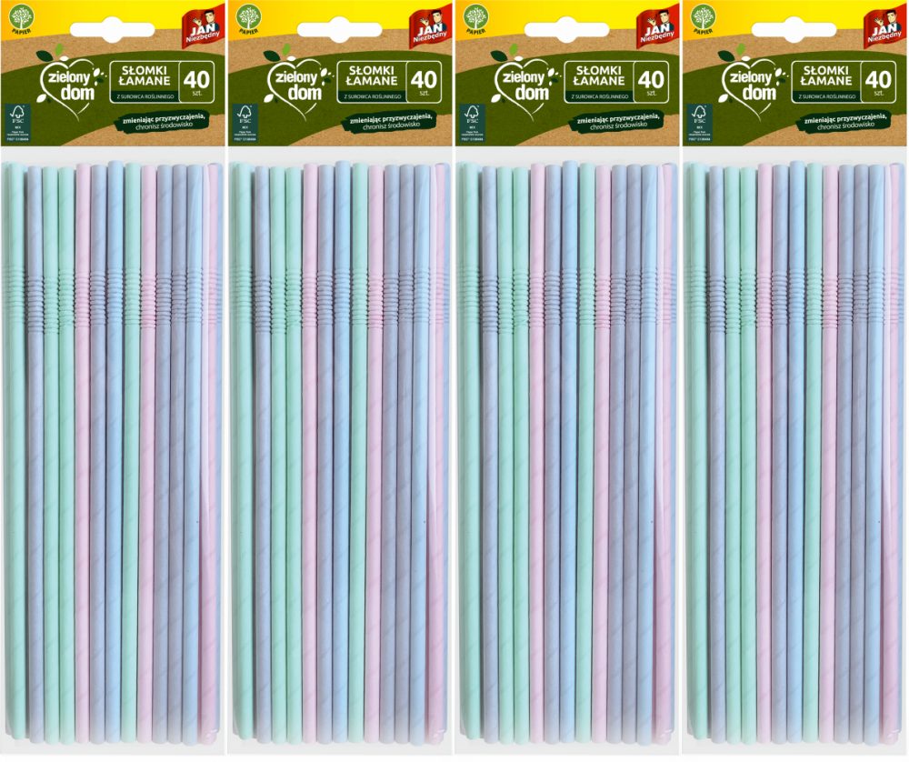 4x Słomki Jan Niezbędny Zielony Dom, papier, 40 sztuk, mix kolorów pastelowych