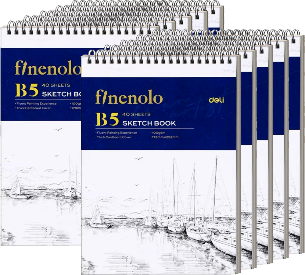 10x Szkicownik Deli Finenolo, na spirali, B5, 40 kartek, biały