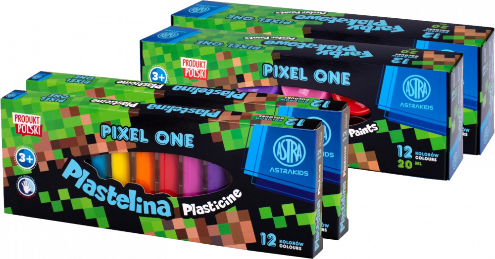Zestaw: 2x Farby plakatowe Astra Astrakids Pixel One, 20ml, 12 sztuk, mix kolorów + 2x Plastelina Astra Astrakids Pixel One, 12 kolorów