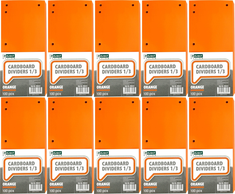 10x Przekładki kartonowe D.Rect, 1/3 A4, A4, 100 kart, pomarańczowy