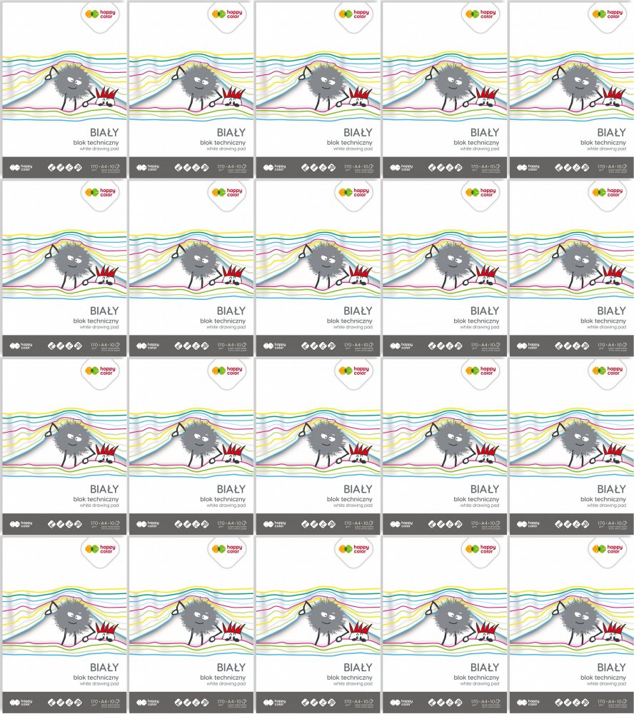 20x Blok techniczny Happy Color, A4, 10 kartek, biały