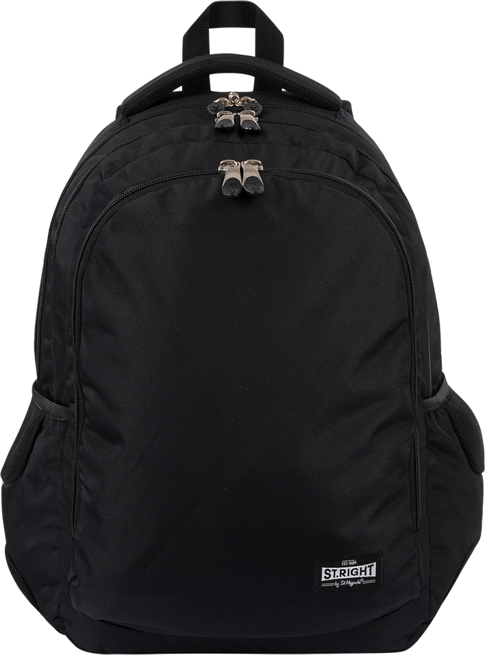 Plecak szkolny St. Right BP73 St.Black, trzykomorowy, 25l, 46x31x20cm, czarny